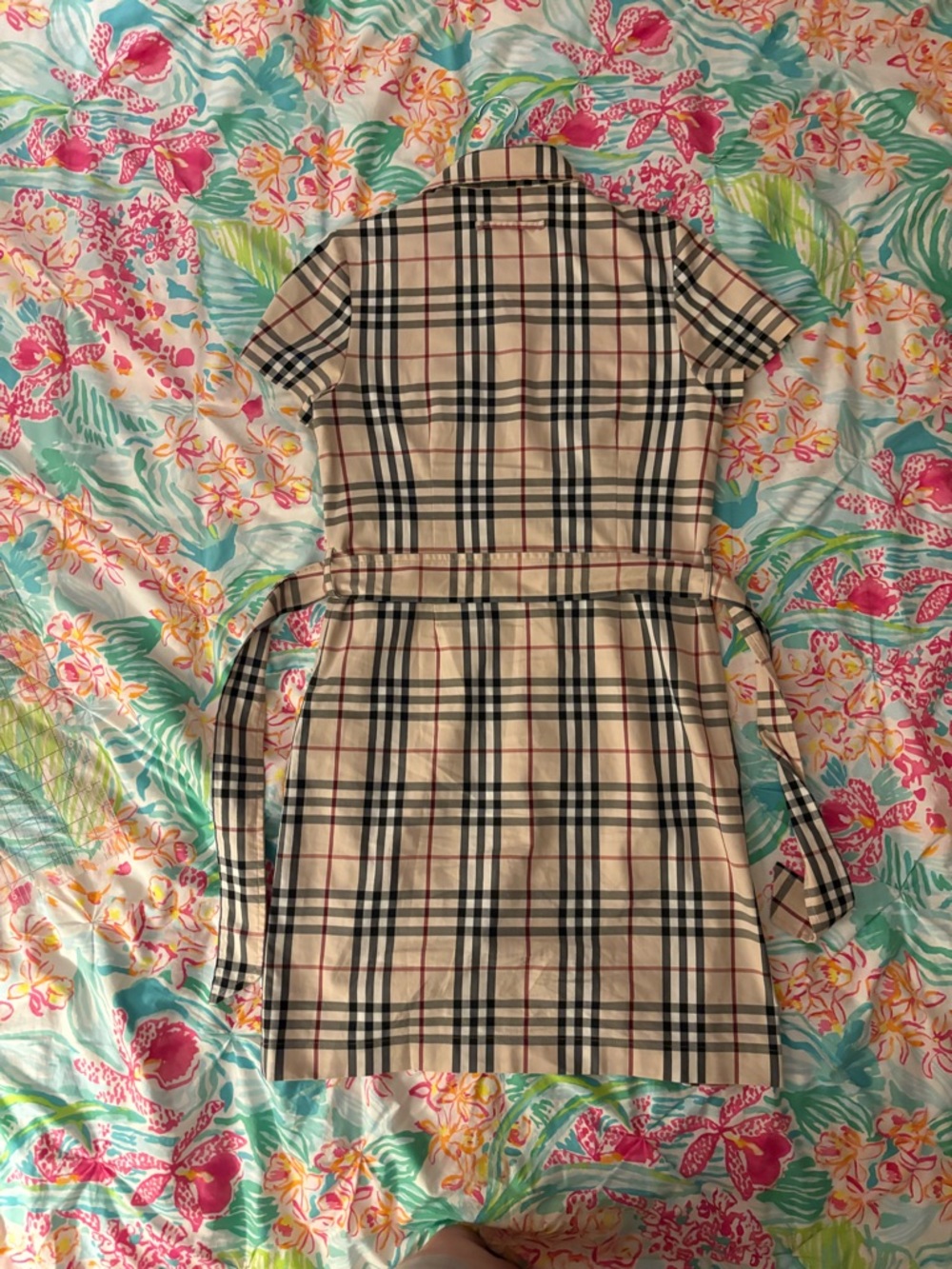 BURBERRY Beige Plaid Button-Front Shirt Dress with Belt - Picture 2 of 12